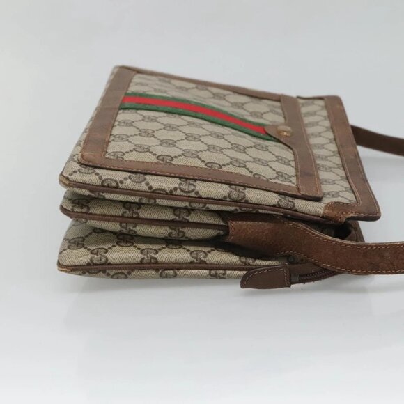 GUCCI GG Supreme Web Sherry Line Shoulder Bag PVC Beige Gold